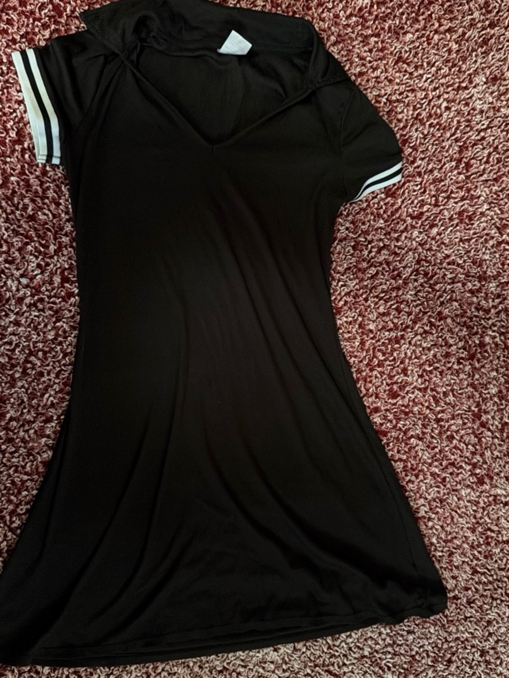 No Boundaries Black V-Neck Short Sleeve Tunic with White Stripe Cuffs